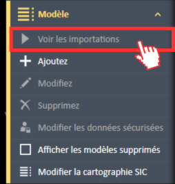 Option de menu « Afficher les importations » dans le menu de navigation des modèles.