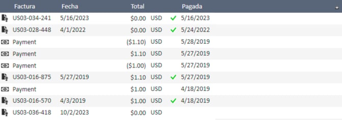 Lista de facturas y pagos