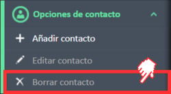 Opción de menú «Eliminar contacto» en el menú de navegación «Opciones de contacto».