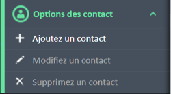 Menu de navigation des options de contact