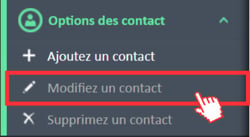 Option de menu « Modifier le contact » dans le menu de navigation « Options de contact »