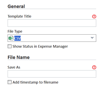 General section with File Type set to CSV