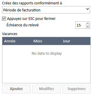Options de période de facturation pour la création de dépenses