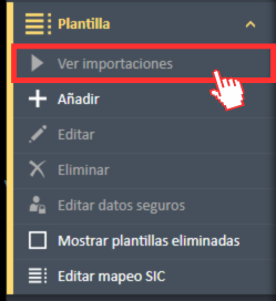 Opción de menú «Ver importaciones» en el menú de navegación de la plantilla.