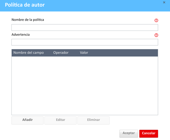 Ventana de política para autores