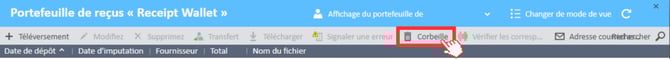Bouton Corbeille sélectionné dans le portefeuille de reçus du Gestionnaire de dépenses