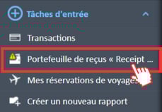 L'option « Portefeuille de reçus » se trouve dans le menu de navigation « Tâches de saisie » du Gestionnaire de dépenses.