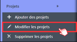 Option de menu « Modifier les projets » dans le menu de navigation des projets