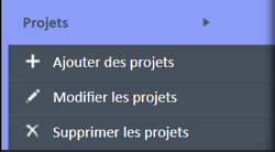 Menu de navigation des projets