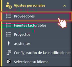 Proveedores menu option