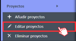 Opción de menú «Editar proyectos» del menú de navegación de proyectos.