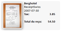 Reçu avec les informations disponibles affichées sur le côté