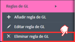 Eliminar la opción de menú Regla GL del menú de navegación Reglas GL