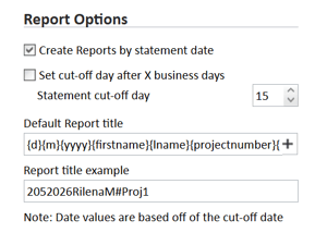 Report title example in the Report Options