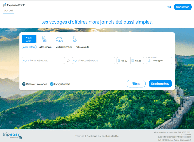 Fenêtre de réservation/consultation de voyage