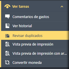 Seleccione la opción de menú "Revisar duplicados" en el menú de navegación "Ver tareas".