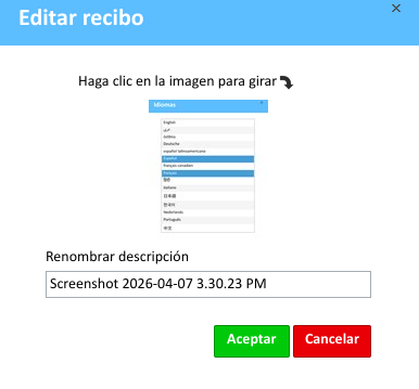 Ventana de edición de recibos en la cartera de recibos de ExpensePoint
