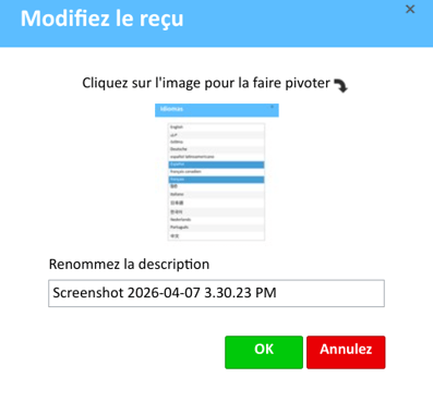 Fenêtre « Modifier le reçu » dans le portefeuille de reçus ExpensePoint