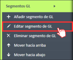 Editar opción Segmento GL en el menú de navegación Segmentos GL