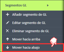 Option de menu Mover hacia abajo dans le menu de navigation GL Segments