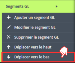 Option de menu Déplacer vers le bas dans le menu de navigation GL Segments