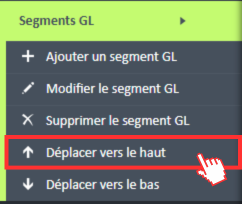 Option de menu Déplacer vers le haut dans le menu de navigation GL Segments