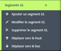 Menu de navigation des segments GL