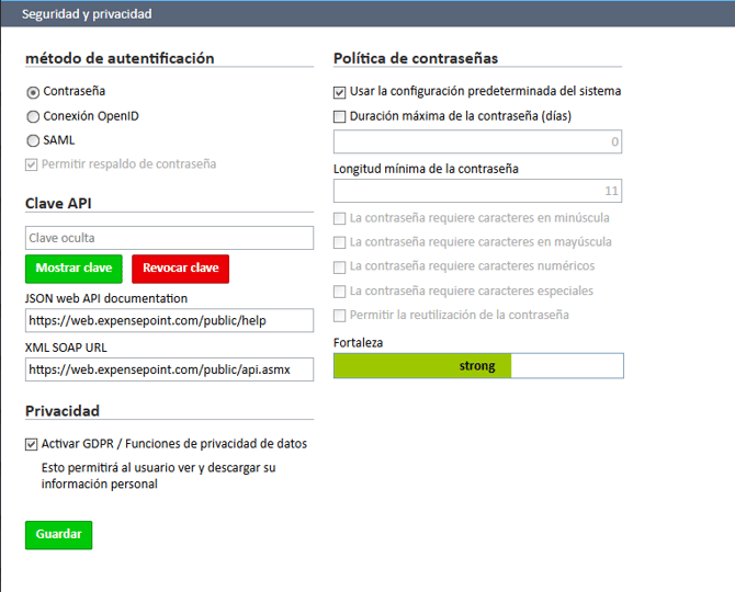 Fenêtre Sécurité et confidentialité