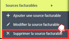 Supprimer l'option de navigation « Source facturable » du menu de navigation « Sources facturables ».