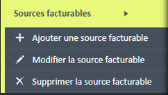 Menu de navigation des sources facturables
