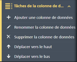Menu de navigation des tâches de la colonne de données