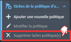 Option de menu « Supprimer la politique » dans le menu de navigation « Tâches relatives à la politique de l'auteur »