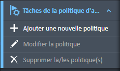 Menu de navigation des tâches de la politique de l'auteur