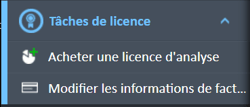 Menu de navigation des tâches liées à la licence