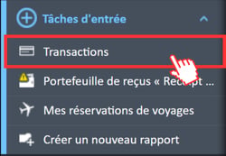 Option de menu « Transactions » du menu de navigation « Tâches de saisie »