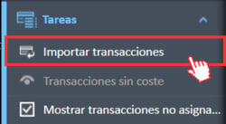 Opción de menú «Importar transacciones» en el menú de navegación de tareas.