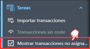 Mostrar la opción de menú Transacciones no asignadas en el menú de navegación Tareas.