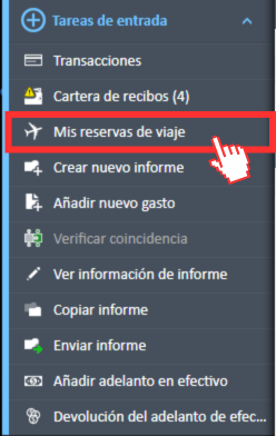 Opción de menú «Mis reservas de viaje» en el menú de navegación «Tareas de entrada»