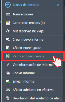 Opción de menú «Verificar coincidencia» en el menú de navegación de tareas de entrada.