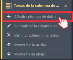 Opción de menú «Agregar columna de datos» en el menú de navegación «Tareas de columna de datos».