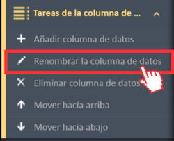 Opción de menú «Cambiar nombre de columna de datos» en el menú de navegación «Tareas de columna de datos».