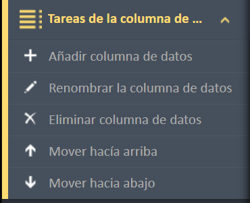 Menú de navegación de tareas de la columna de datos