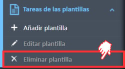Opción de menú Eliminar plantilla del menú de navegación Tareas de plantilla