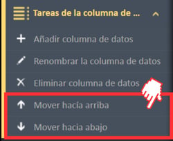 Move Up and Move Down menu options in the Data Column Tasks navigation menu