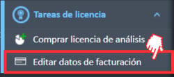 Opción de menú «Editar información de facturación» en el menú de navegación «Tareas de licencia».