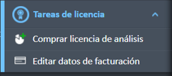 Menú de navegación de tareas de licencia
