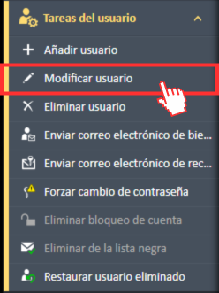 Modificar la opción de menú Usuario en el menú de navegación Tareas del usuario.