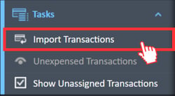 Import Transactions menu option in the Tasks navigation menu