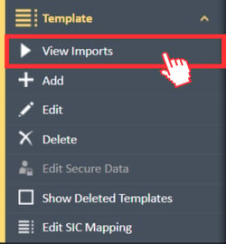 View Imports menu option in the Template navigation menu