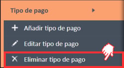 Eliminar la opción de menú Tipo de pago del menú de navegación Tipo de pago
